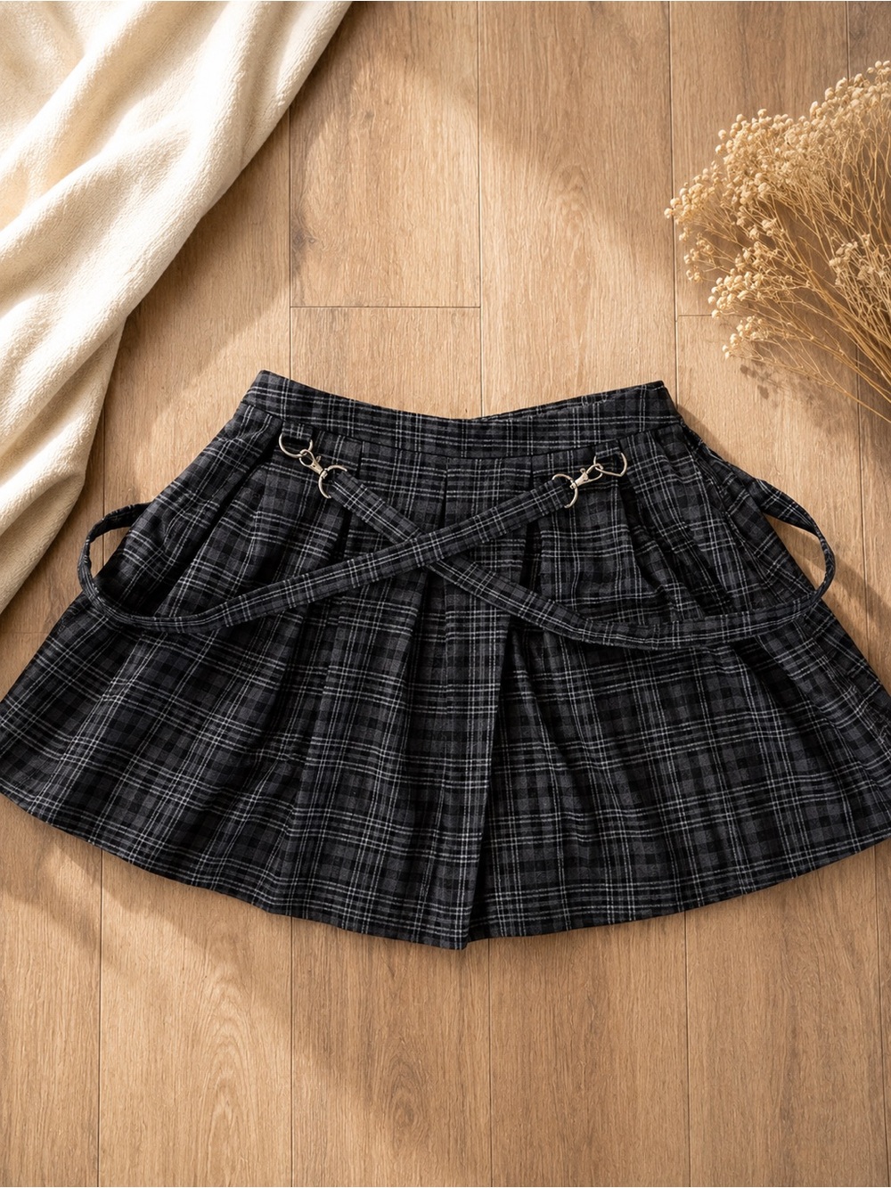 Plaid Mini Skirt with Removable Straps